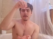 Handsome man explodes thick cum in the bathtube